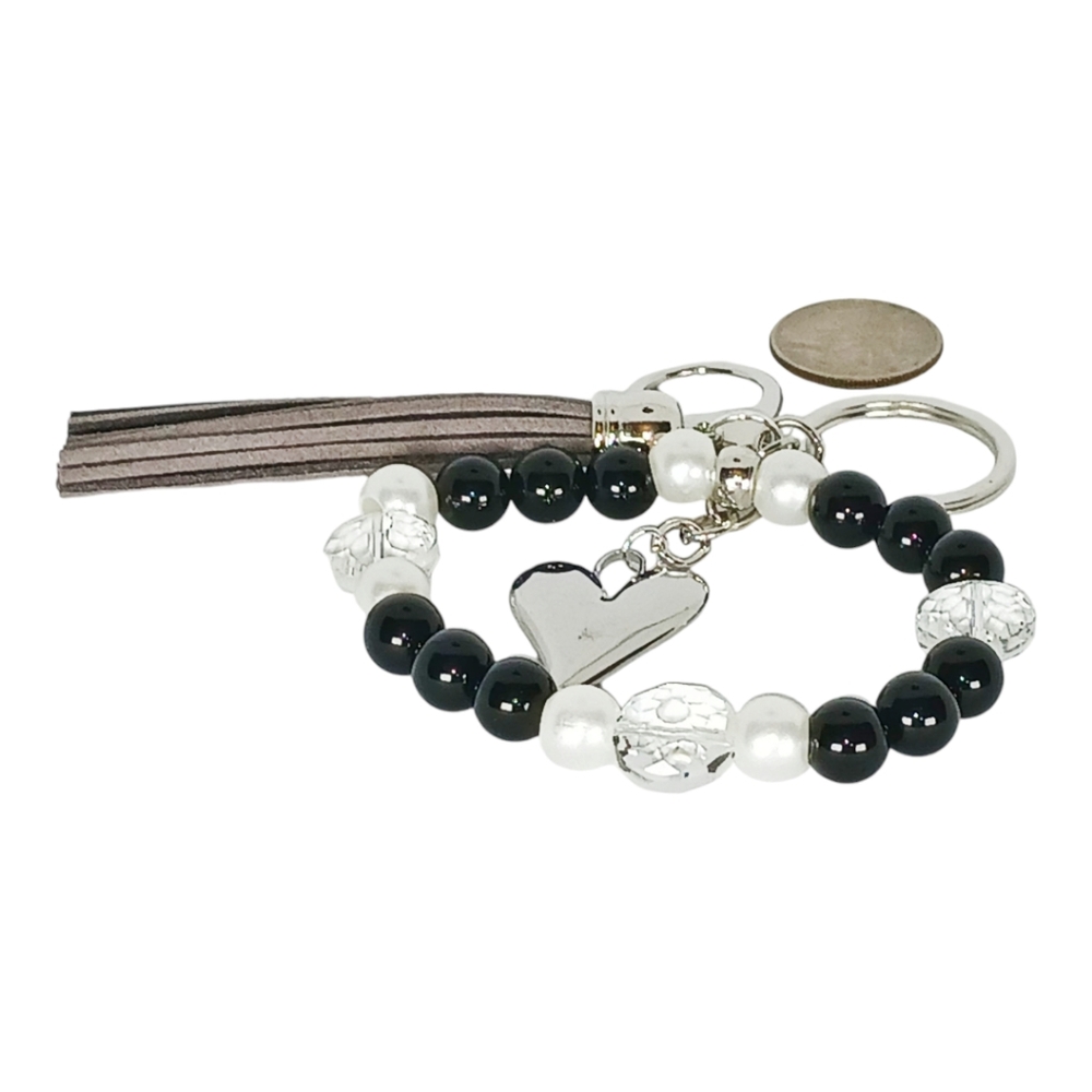 Beaded Bag Charm Black Jade Pearl Silver White Gold Heart Office Siren Corpcore - Picture 5 of 11